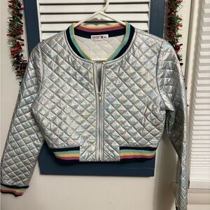 Youth 14 Silver Quilted Jacket with Rainbow Trim
